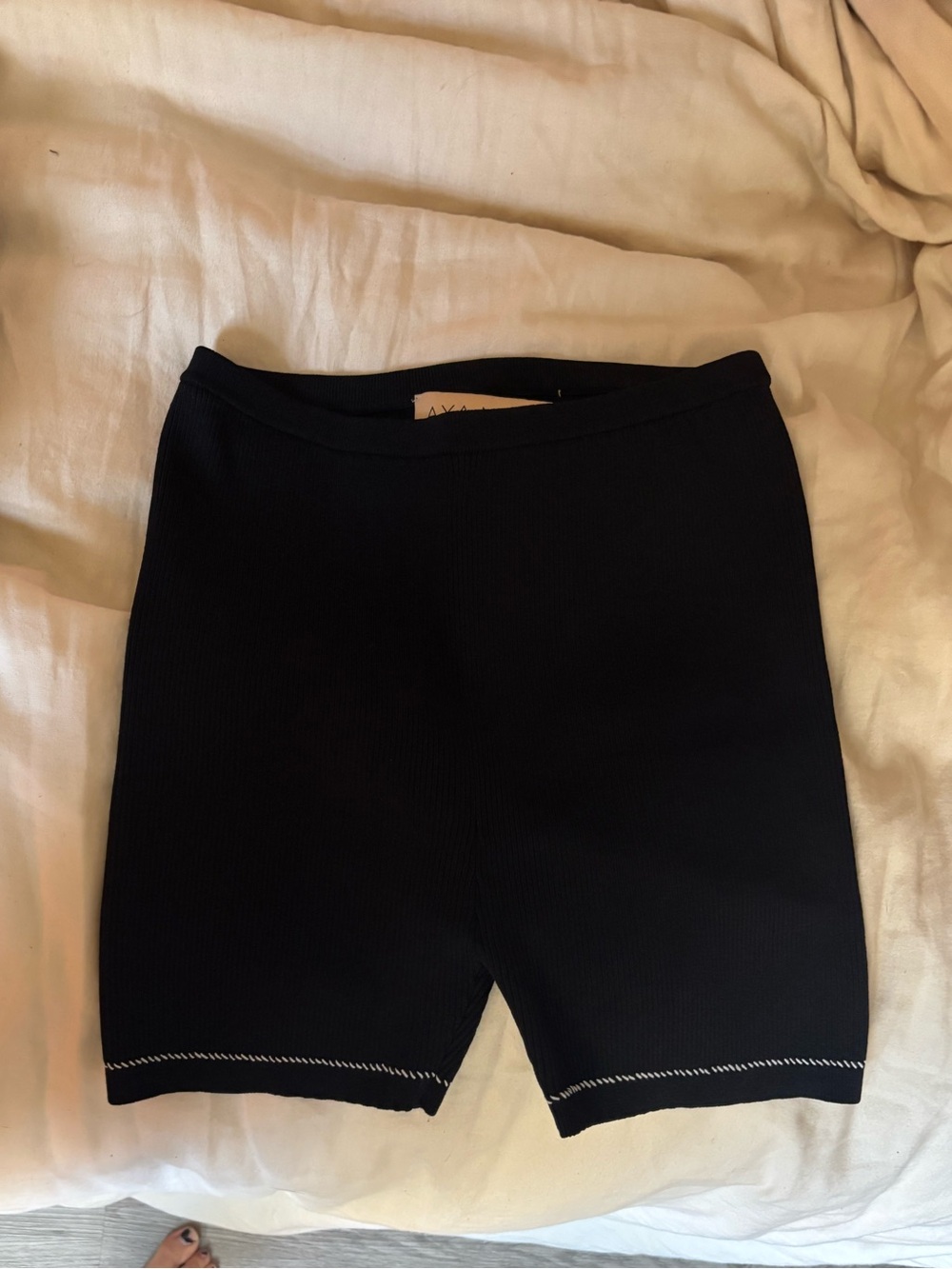 Aya Muse Black Ribbed Bike Shorts with Contrast Stitch